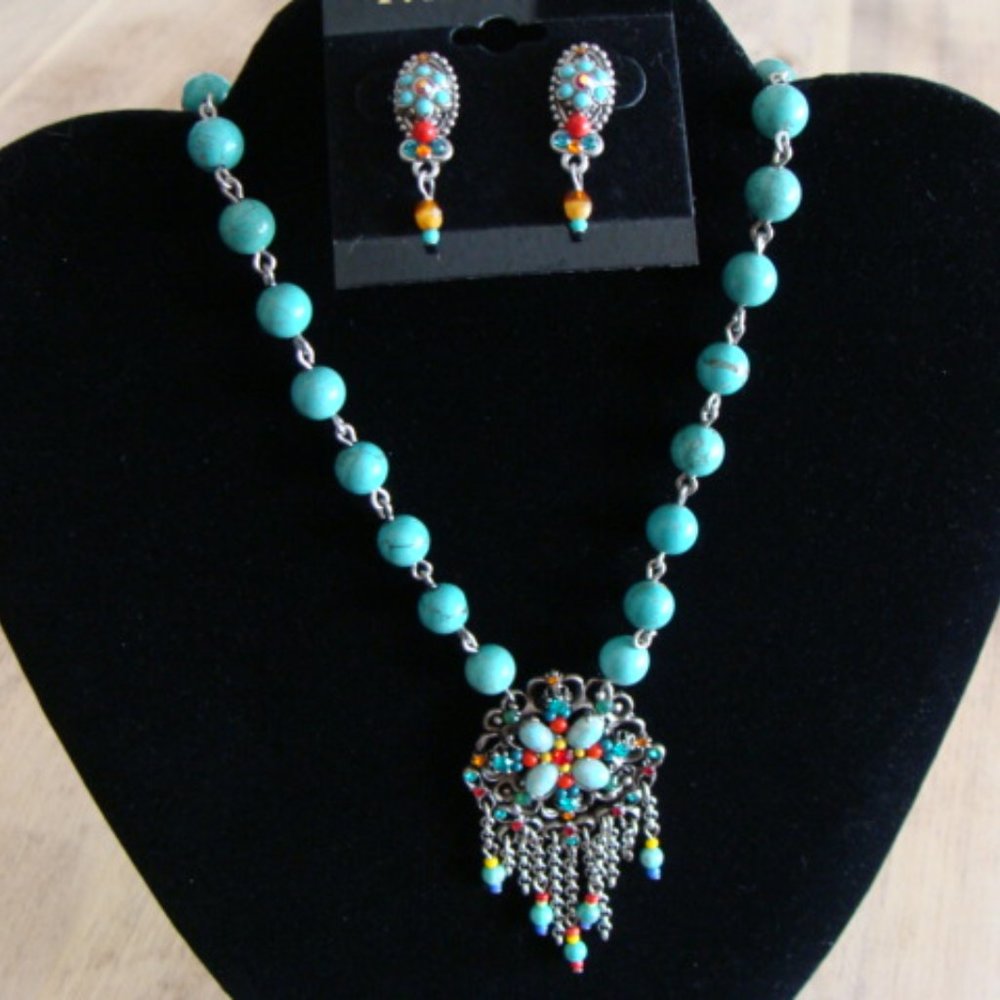 jewelry set medallion turquoise beads